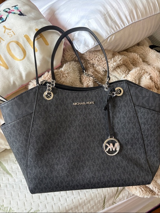 Michael Kors Handbags - Michael Kors Black MK Logo Tote with Silver Hardware